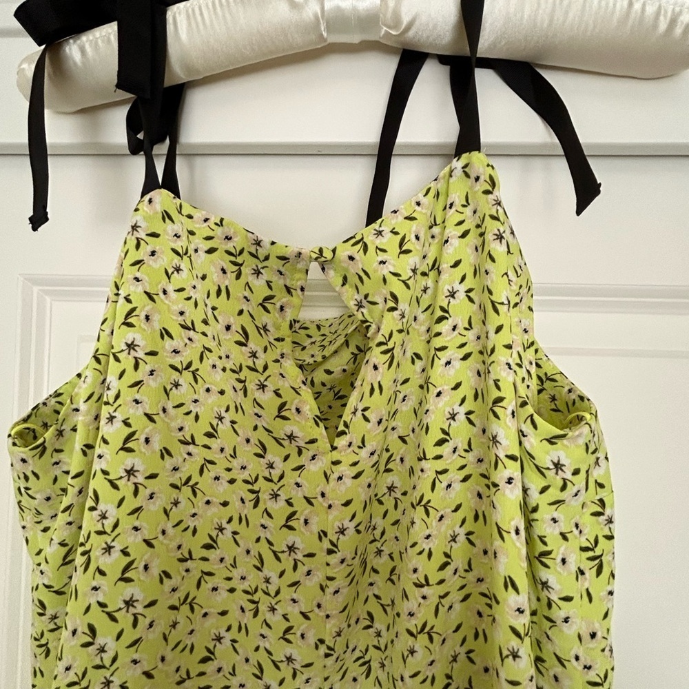 Topshop Women's Tie Strap Floral Ruffle Waist Midi Dress, Green NWOT - Picture 7 of 8